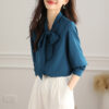 2025 Cross-border Long-sleeved Bow Blouse for Women. - 图片 2