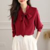 2025 Cross-border Long-sleeved Bow Blouse for Women. - 图片 5