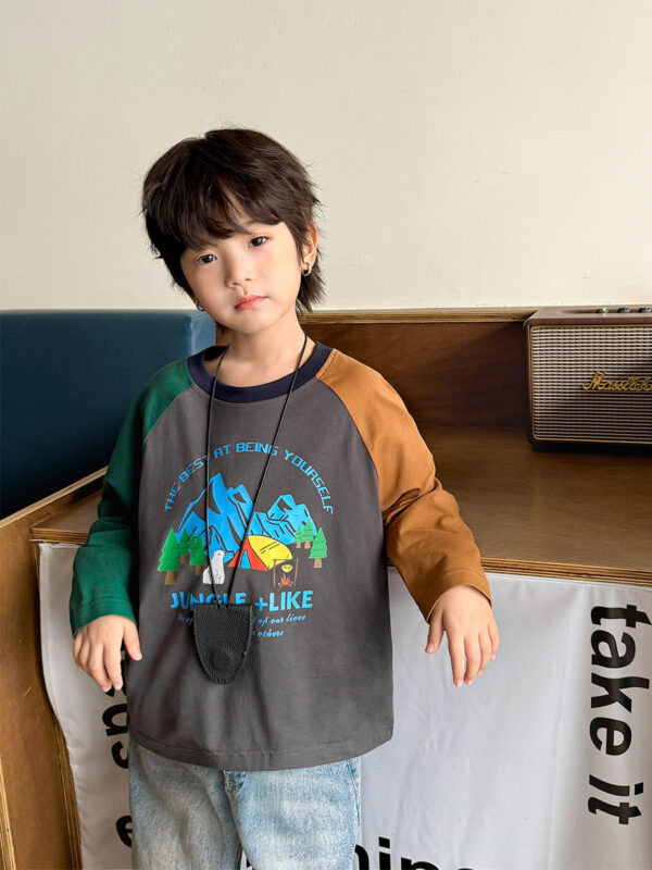 New style children's mountain-style printed pure cotton long-sleeved T-shirt