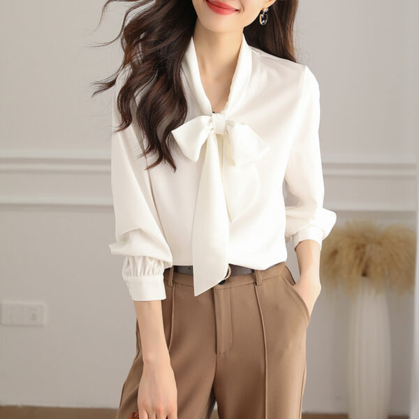 2025 Cross-border Long-sleeved Bow Blouse for Women.